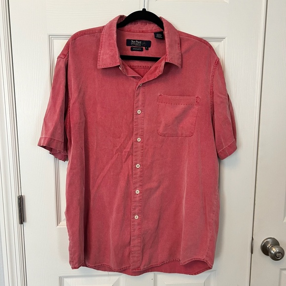 Nat Nast Luxury Originals Silk Blend Hawaiian Camp Shirt Light Red Mens Size L - Picture 1 of 5